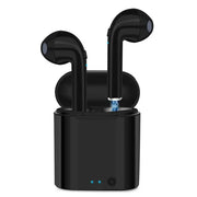 Black wireless Bluetooth earbuds with charging case, featuring a sleek design and LED indicators. Ideal for music, calls, and sports activities....