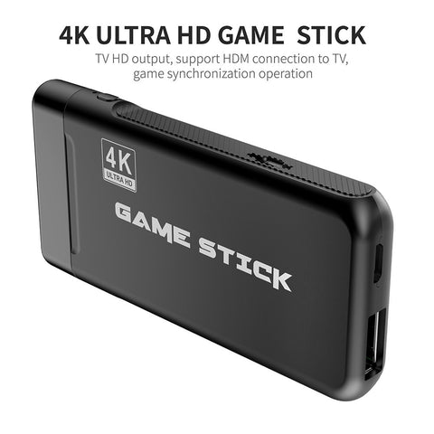 4K Ultra HD Game Stick with HDMI output for TV connection and game synchronization. Compact and portable design for retro gaming enthusiasts.